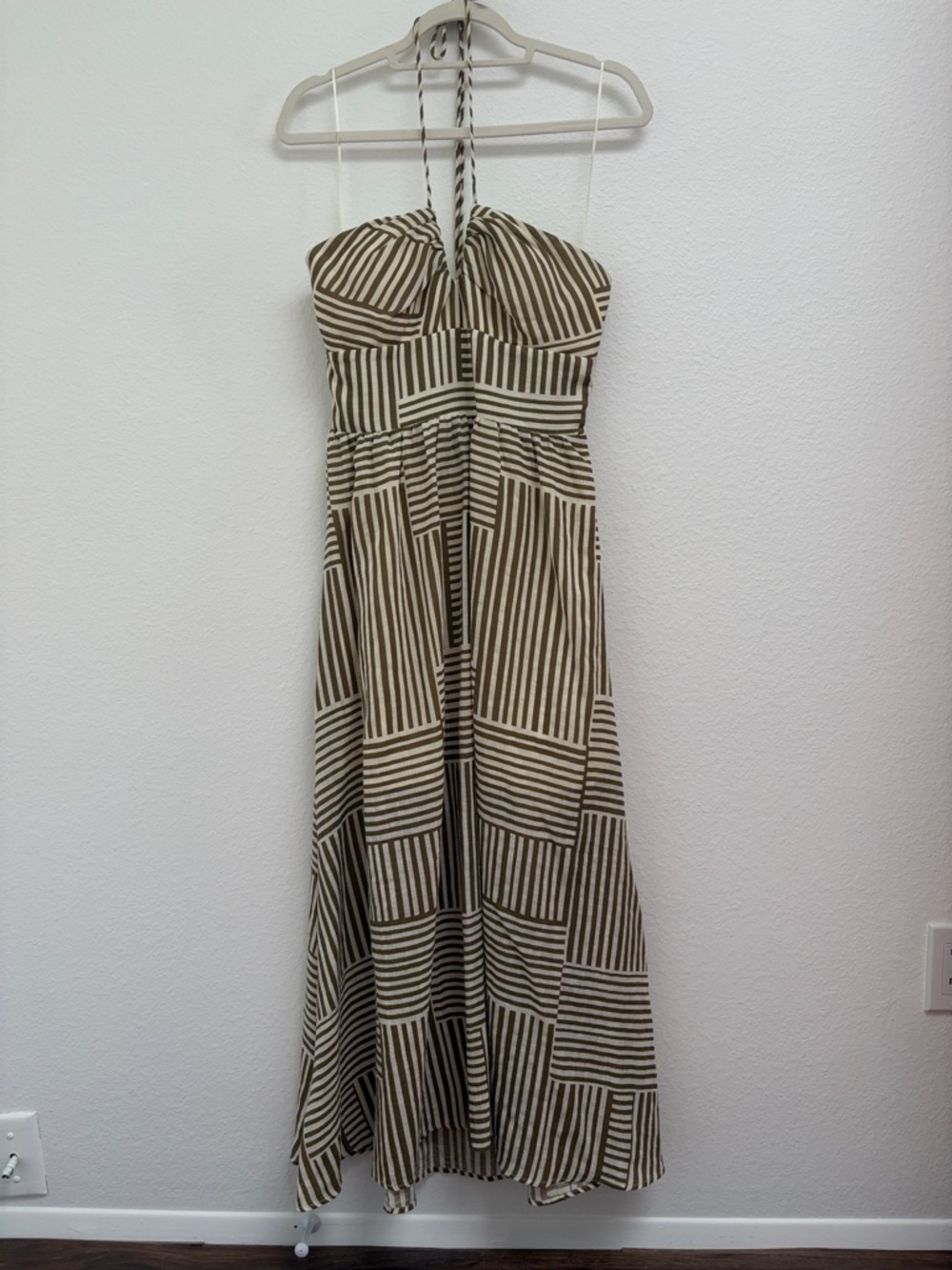 By Together Cream & Brown Striped Halter Maxi Dress